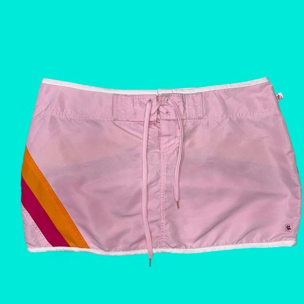 Y2K Big Flirt Pink Mini Skirt with Colorful Stripes Size Large
